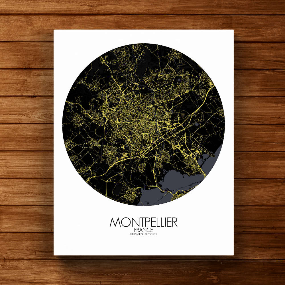 Mapospheres Montpellier Night round shape design canvas city map