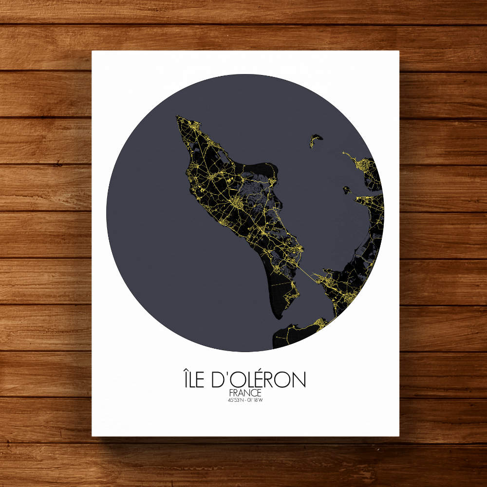 Mapospheres oleron Night round shape design canvas city map