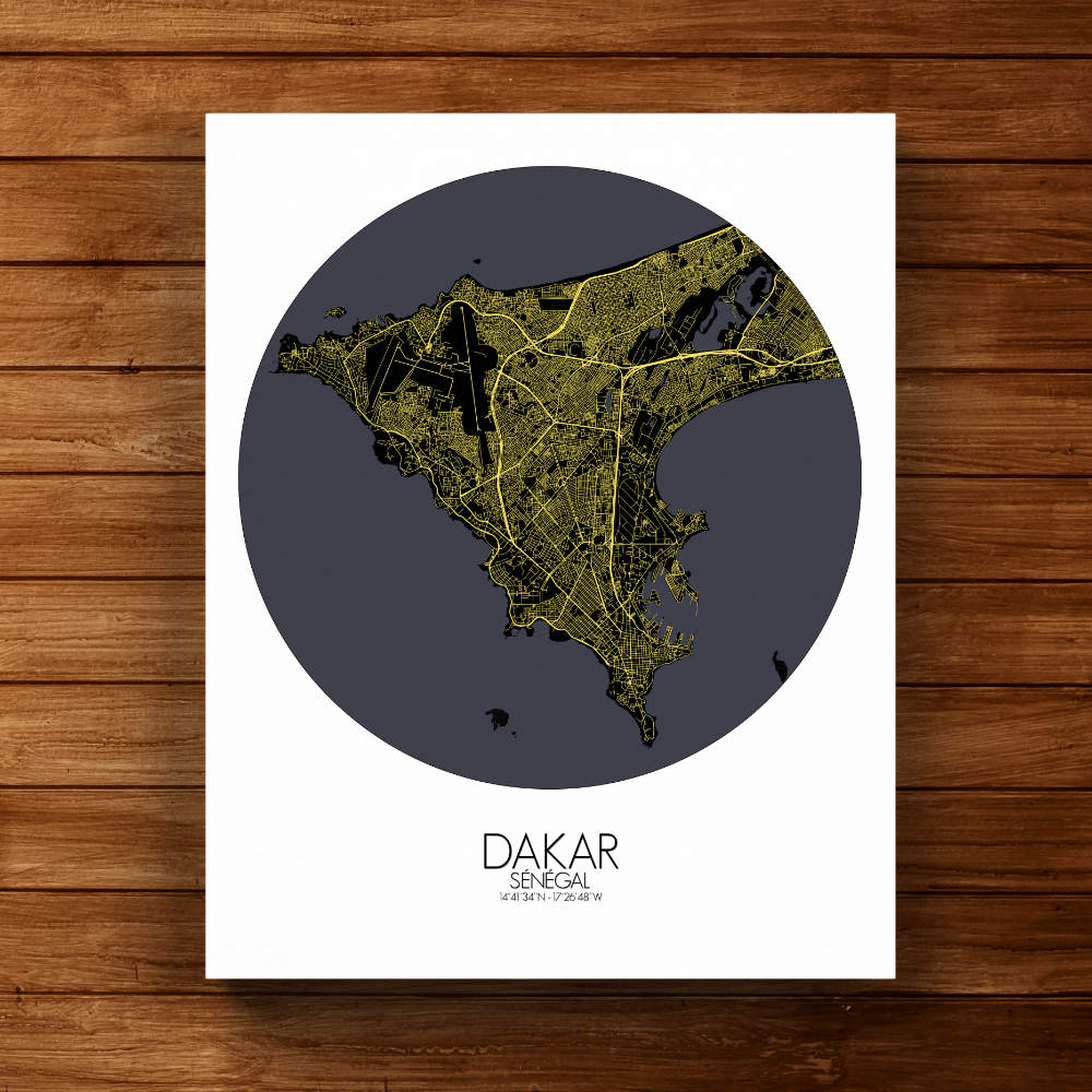 Mapospheres Dakar Night round shape design canvas city map