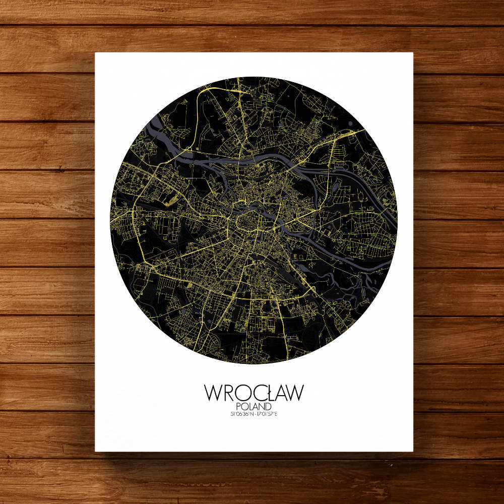 Mapospheres Wroclaw Night round shape design canvas city map