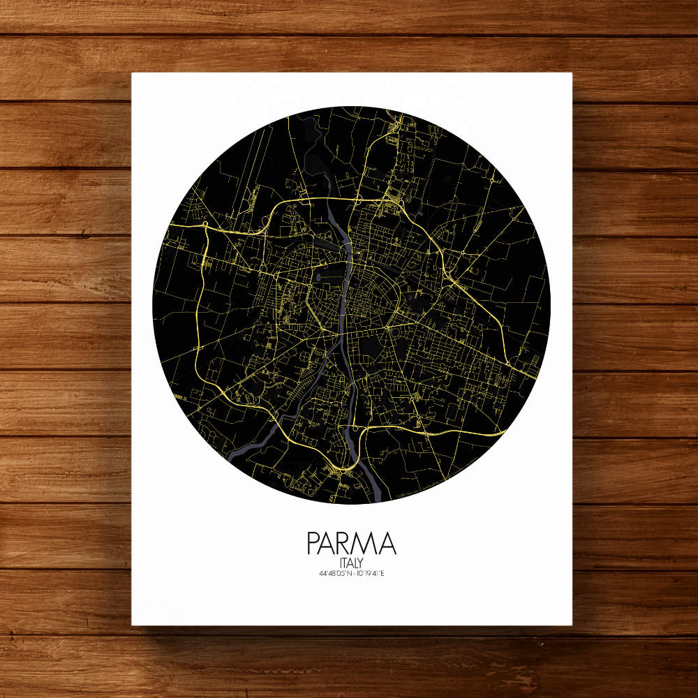 Mapospheres Parma Night round shape design canvas city map