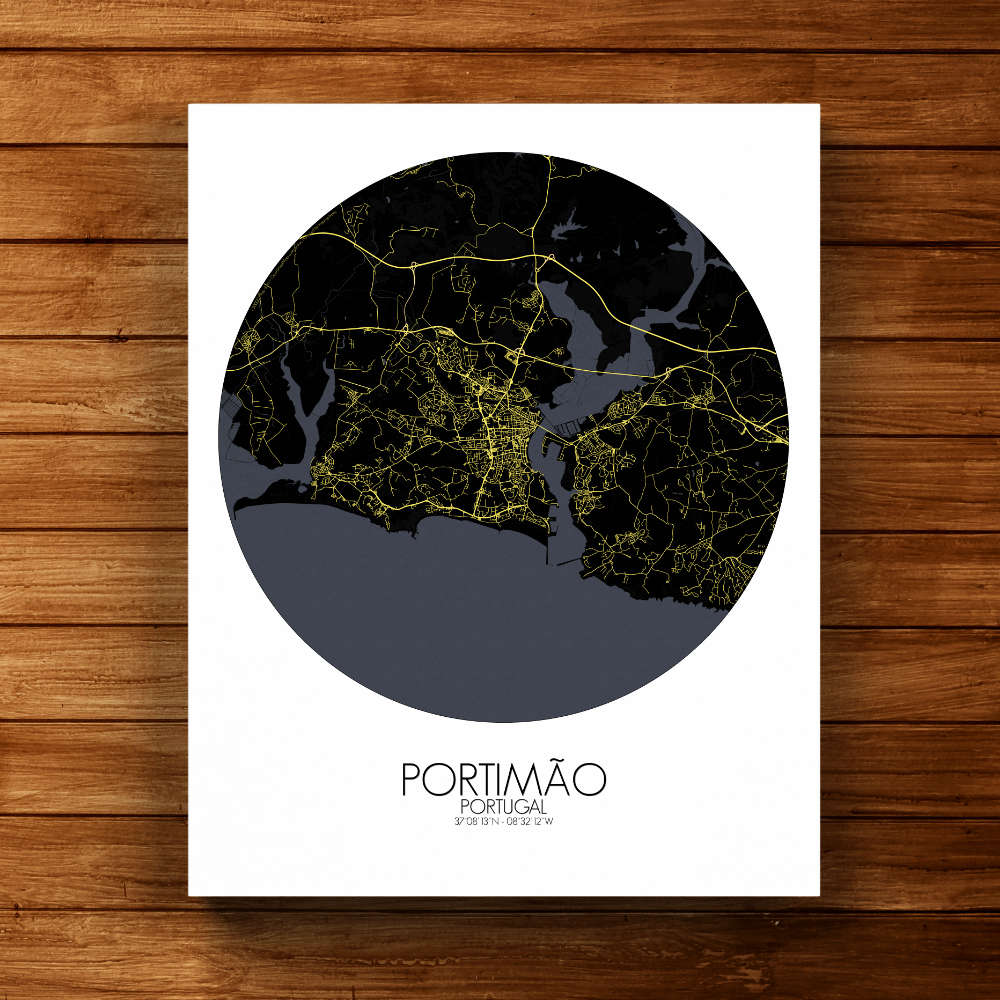 Mapospheres Portimao Night round shape design canvas city map