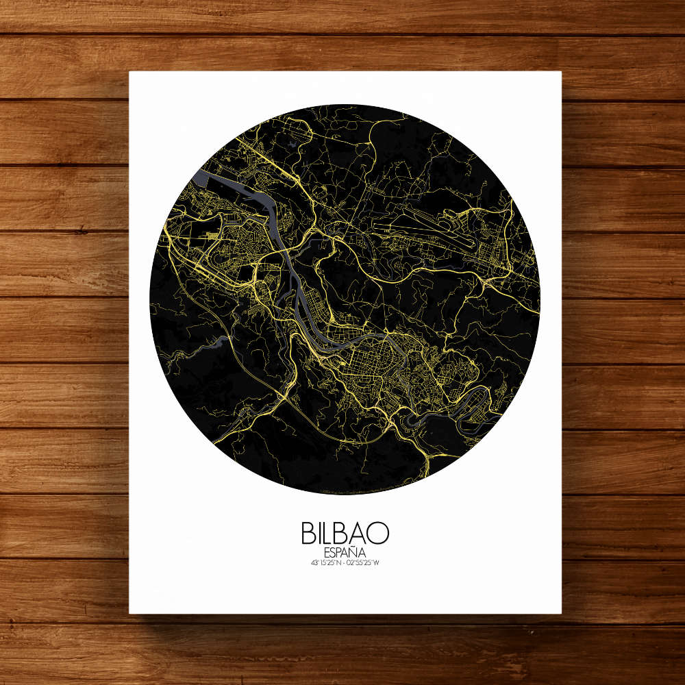 Mapospheres Bilbao Black and White full page design canvas city map