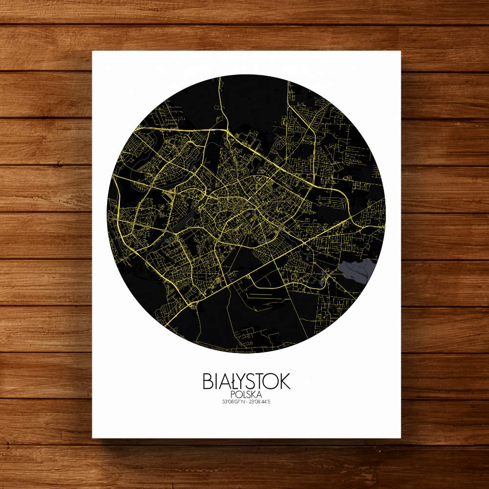Mapospheres Bialystok Night round shape design canvas city map