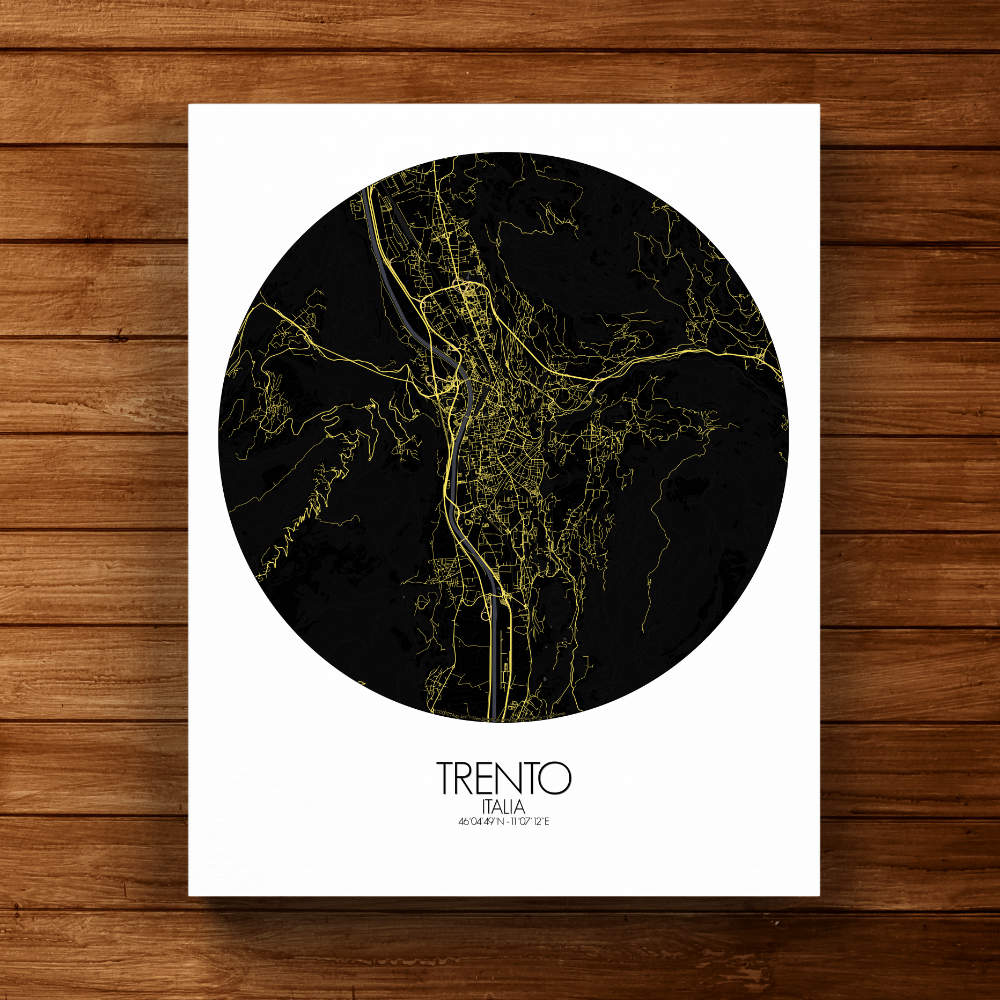 Mapospheres Trento Night round shape design canvas city map