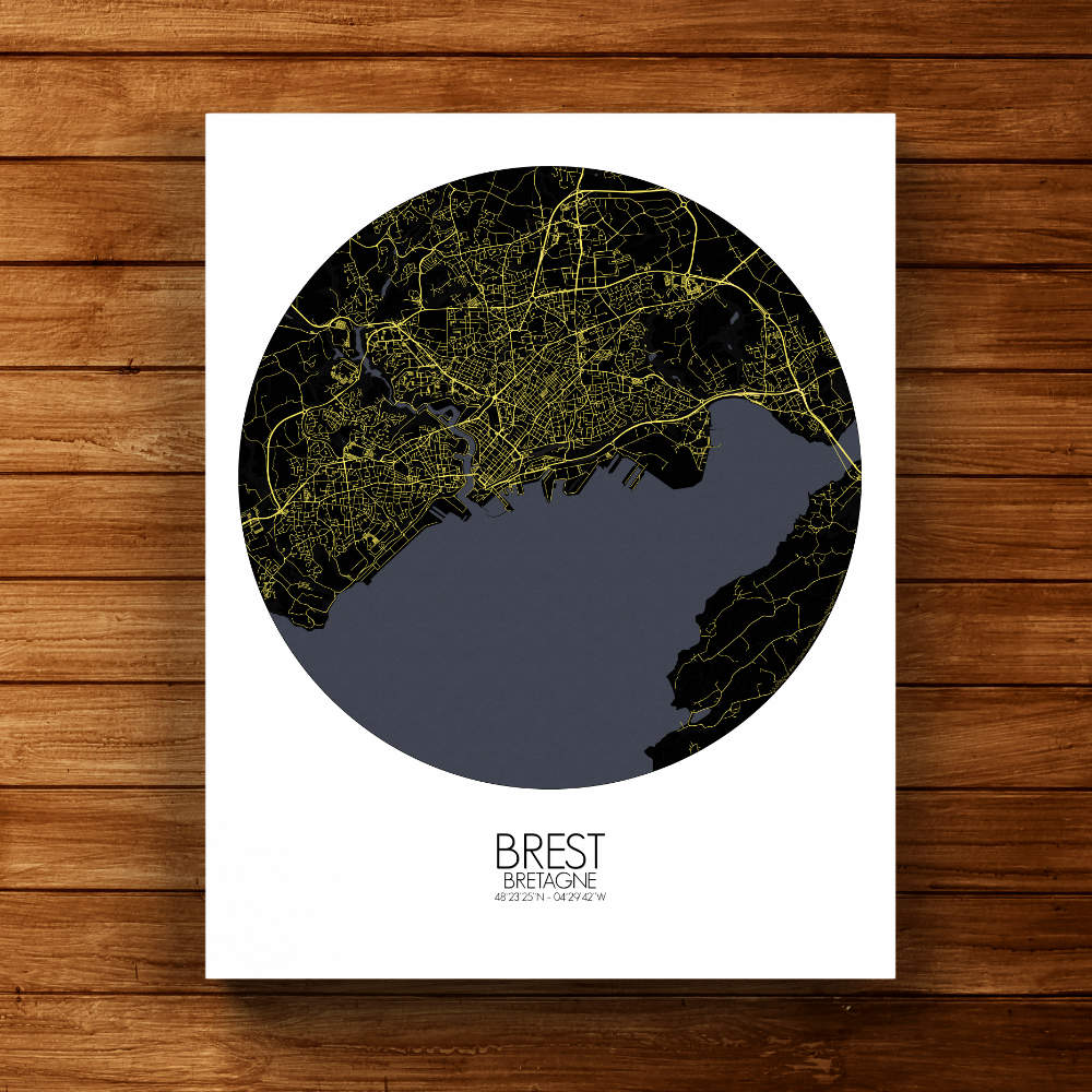 Mapospheres Brest Night round shape design canvas city map