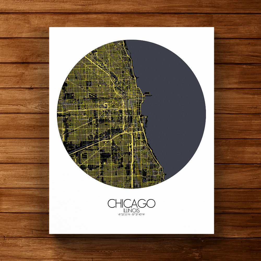 Mapospheres Chicago Night round shape design poster city map