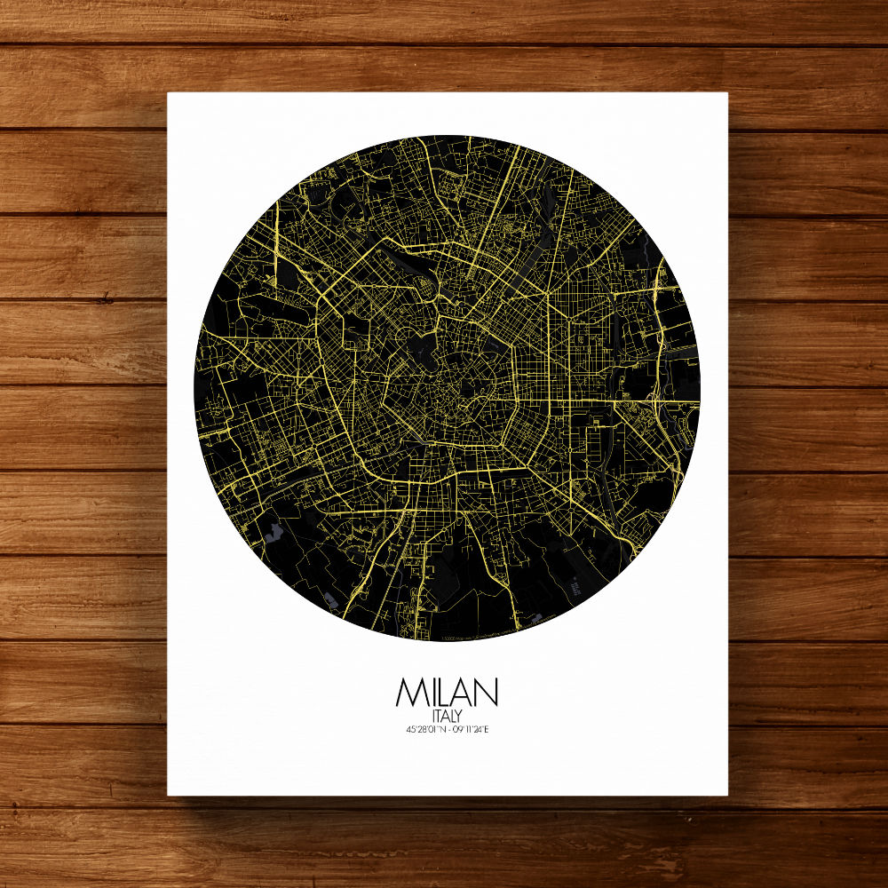 Mapospheres Milan Night round shape design canvas city map