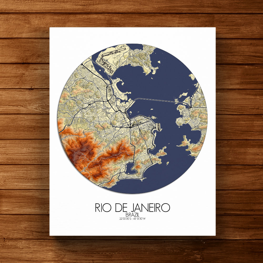 Mapospheres Rio de Janeiro Elevation map round shape design canvas city map