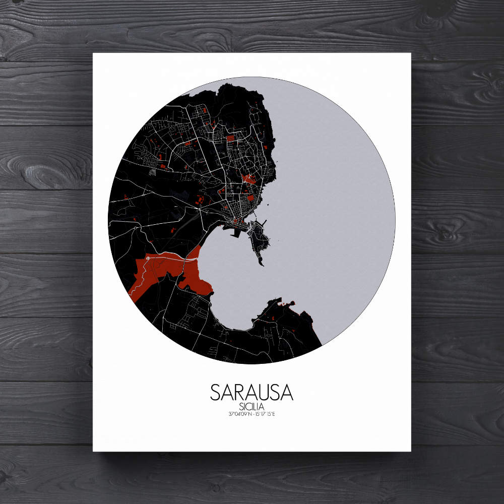 Mapospheres Syracuse Red dark round shape design canvas city map