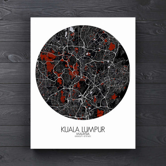Mapospheres Kuala Lumpur KL Red dark round shape design canvas city map