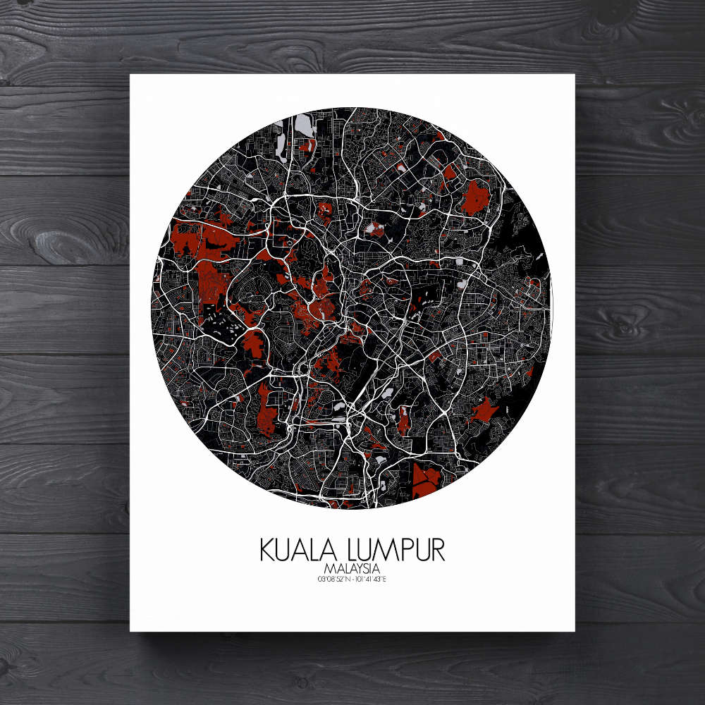 Mapospheres Kuala Lumpur KL Red dark round shape design canvas city map
