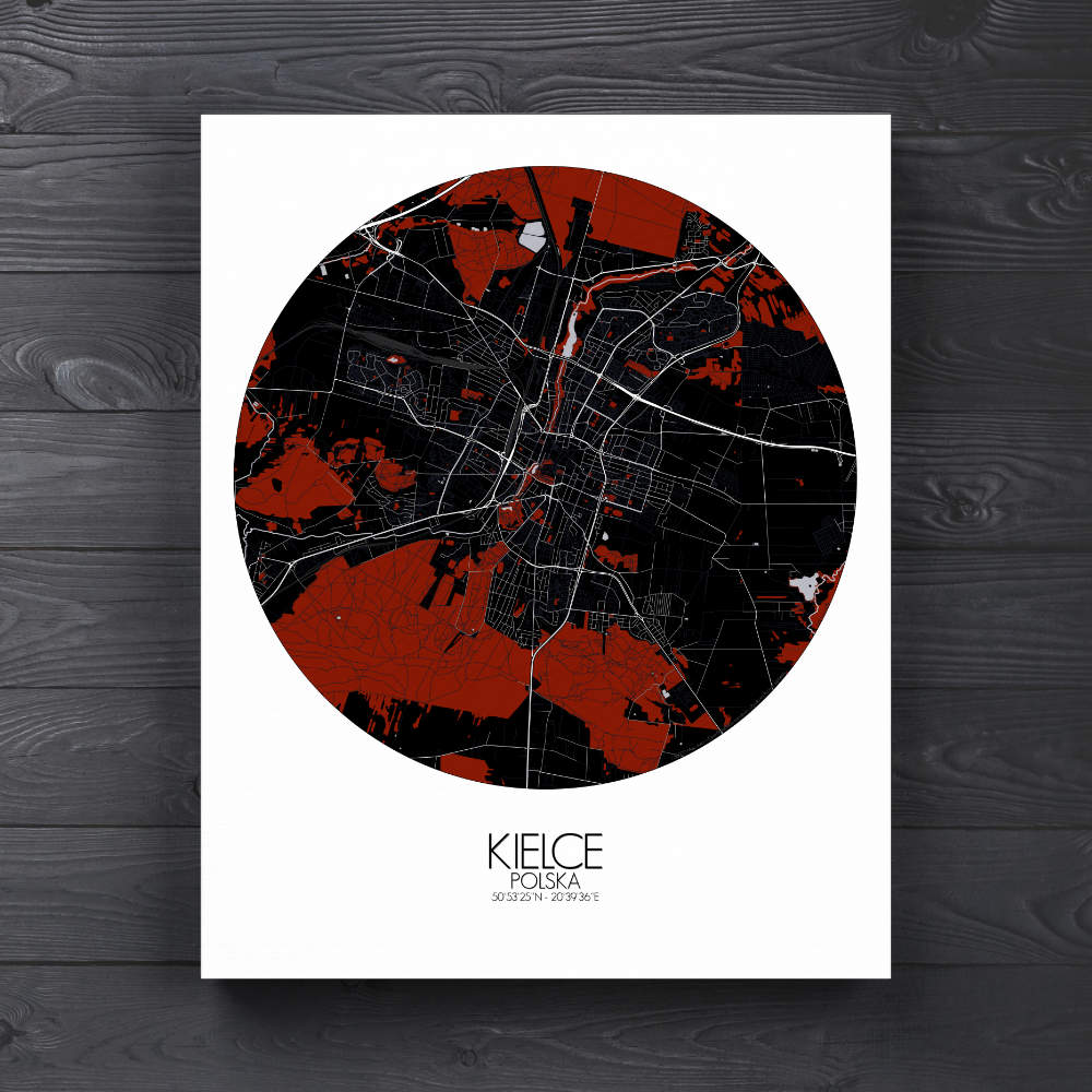 Mapospheres Kielce Red dark round shape design canvas city map