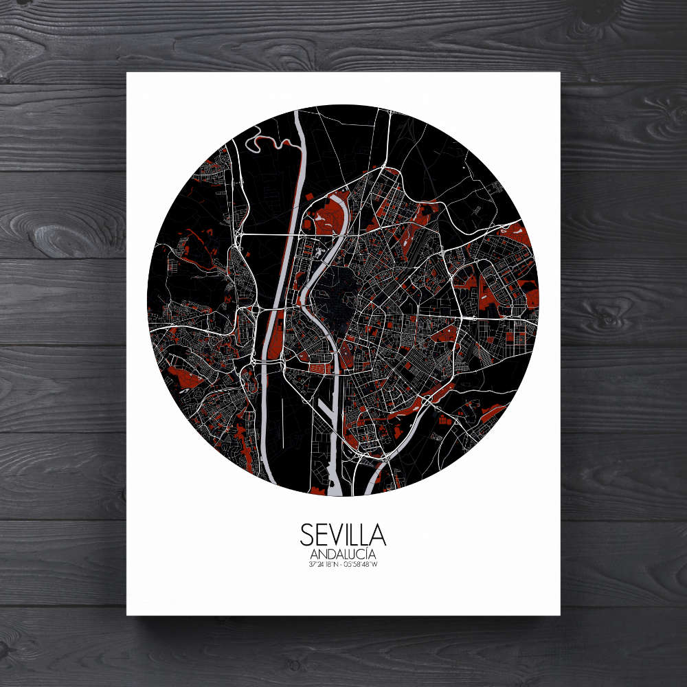 Mapospheres Sevilla Night round shape design canvas city map