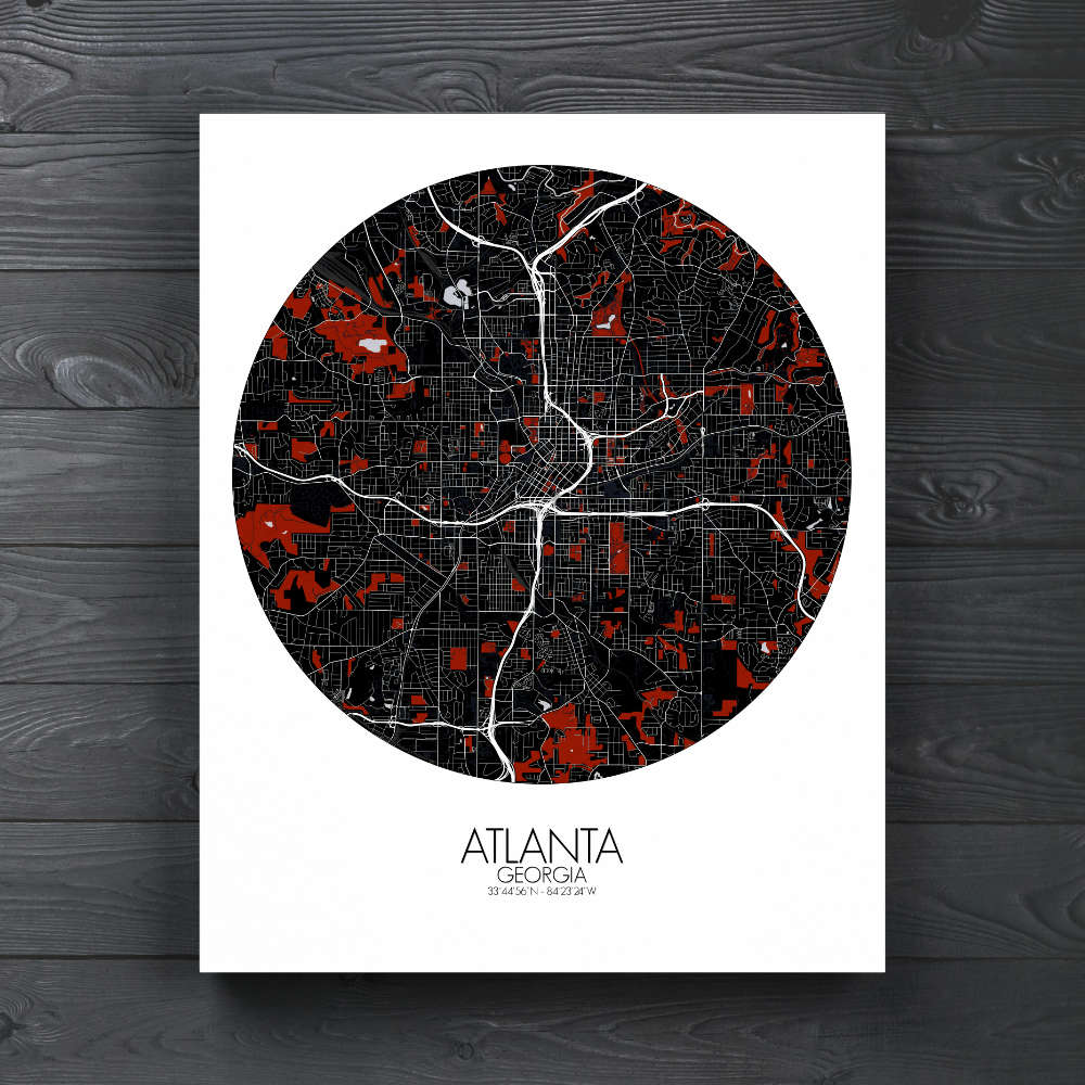 Mapospheres Atlanta Georgia Red dark round shape design canvas city map
