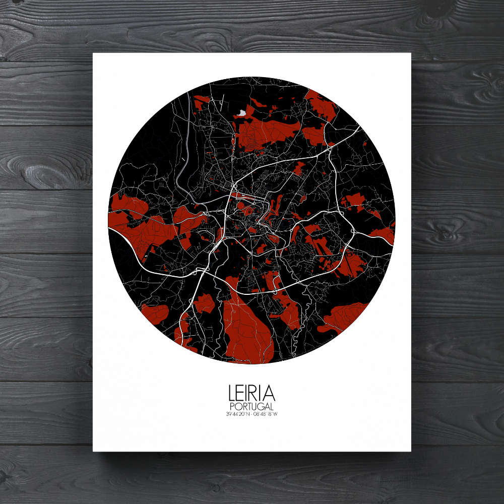 Mapospheres Leiria Red dark round shape design canvas city map