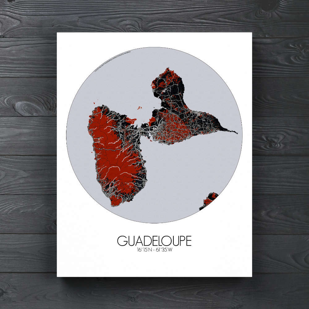 Mapospheres Guadeloupe Red dark round shape design canvas city map