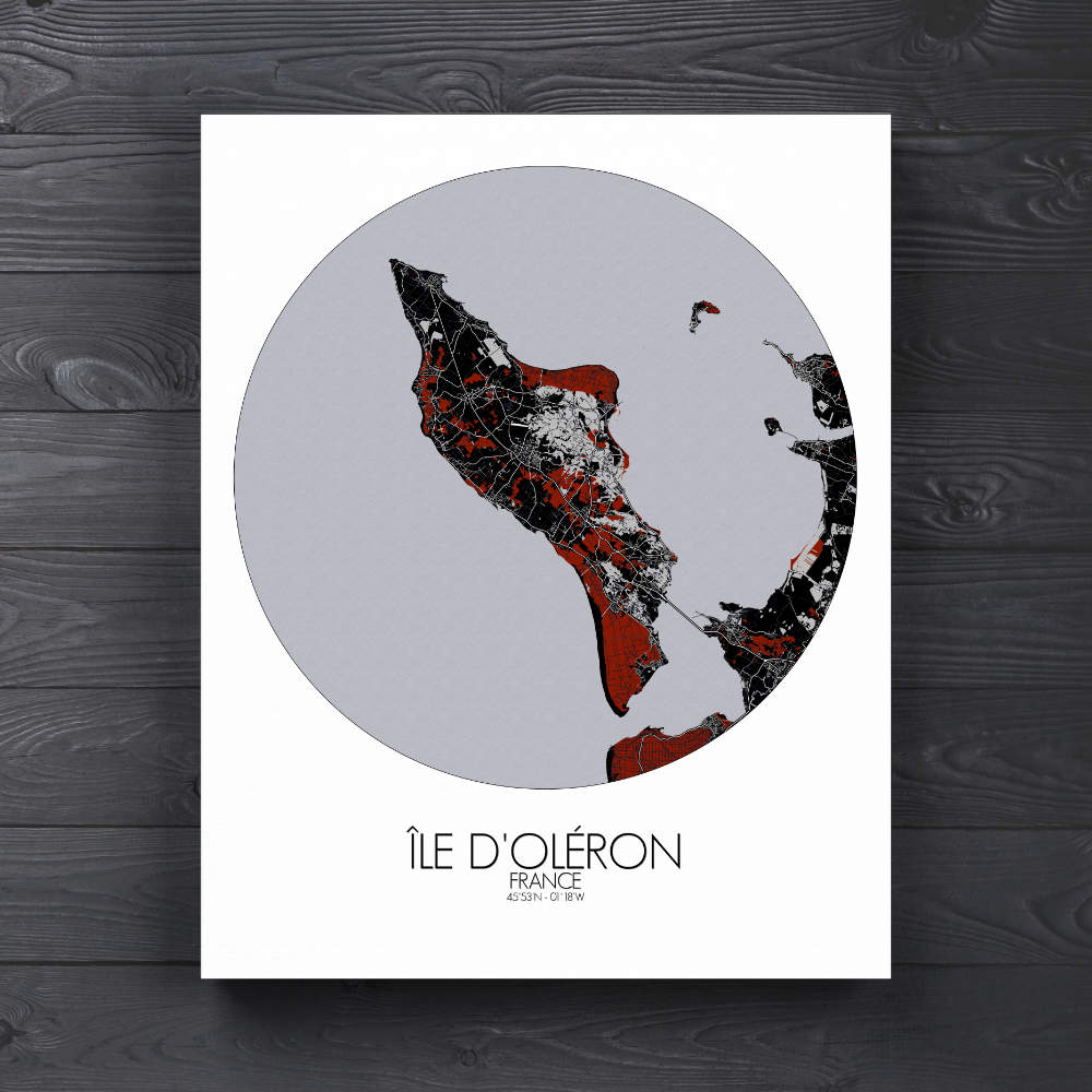Mapospheres oleron Red dark round shape design canvas city map