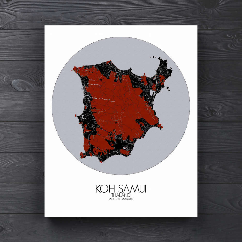 Mapospheres Koh Samui Red dark round shape design canvas city map