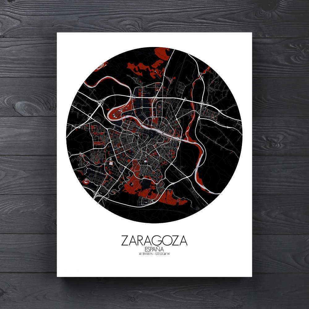 Mapospheres Zaragoza Night round shape design canvas city map