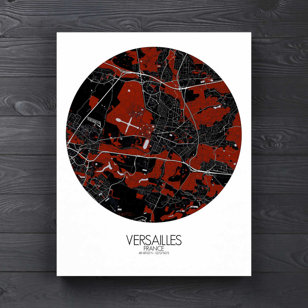 Mapospheres Versailles Red dark round shape design canvas city map