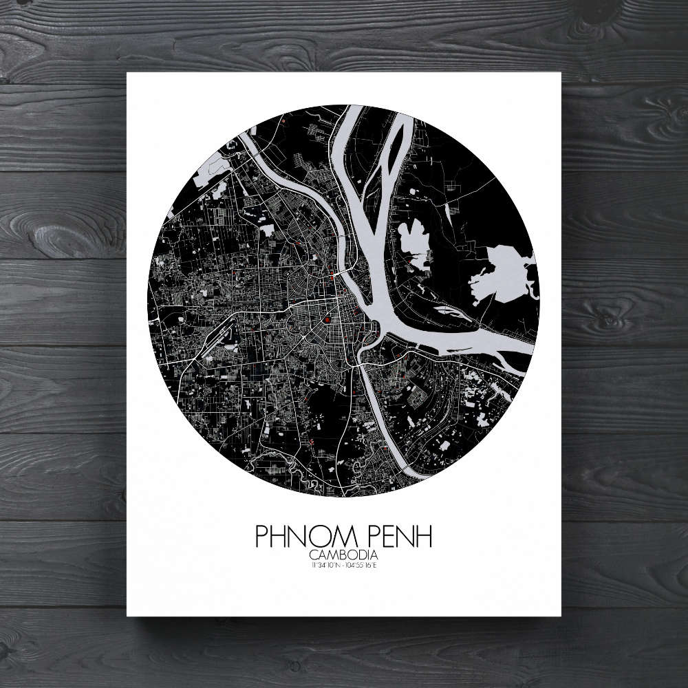 Mapospheres Phnom Penh Red dark round shape design canvas city map