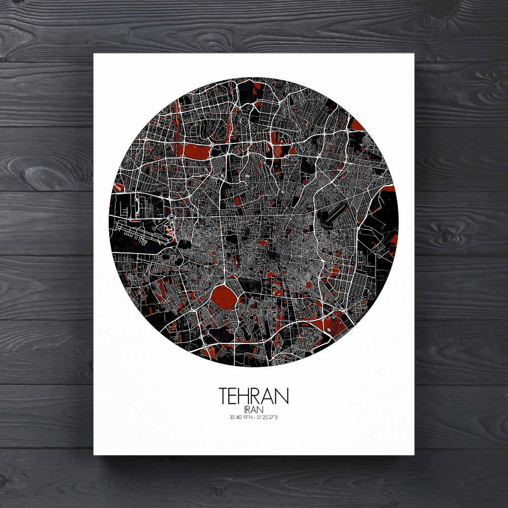 Mapospheres Tehran Red dark round shape design canvas city map