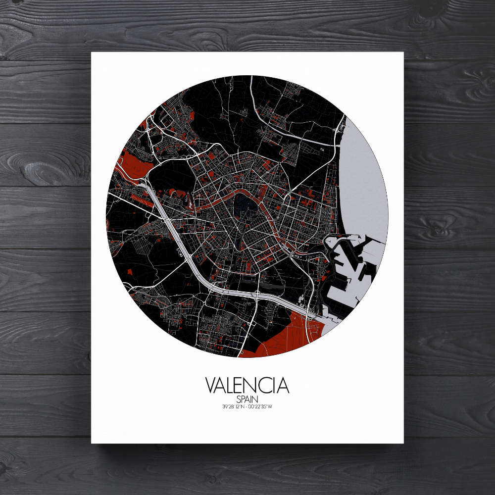 Mapospheres Valencia Night round shape design canvas city map