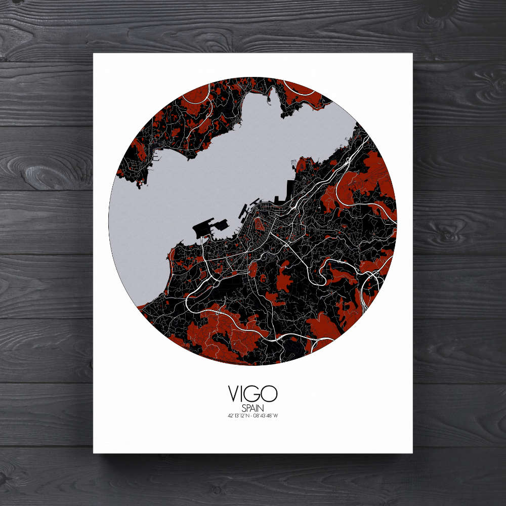 Mapospheres Vigo Night round shape design canvas city map