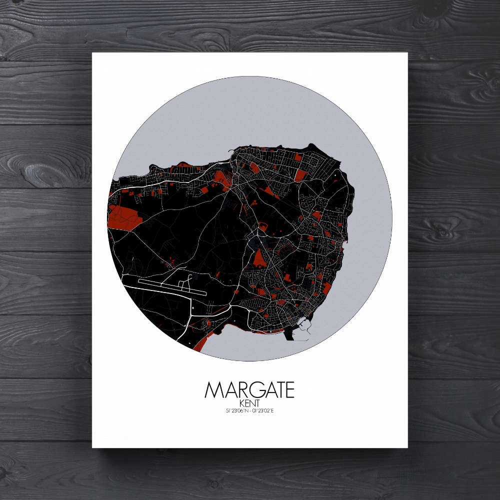 Mapospheres Margate Red dark round shape design canvas city map