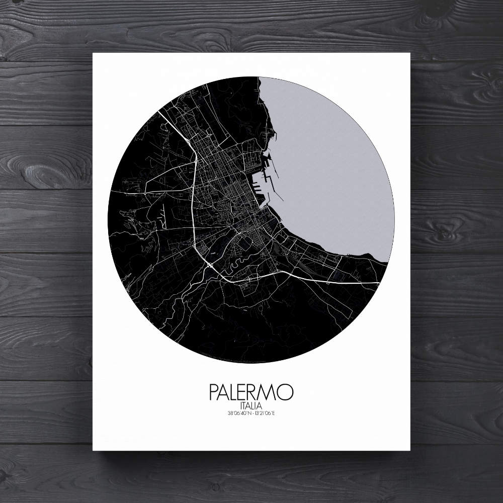 Mapospheres Palermo Red dark round shape design canvas city map
