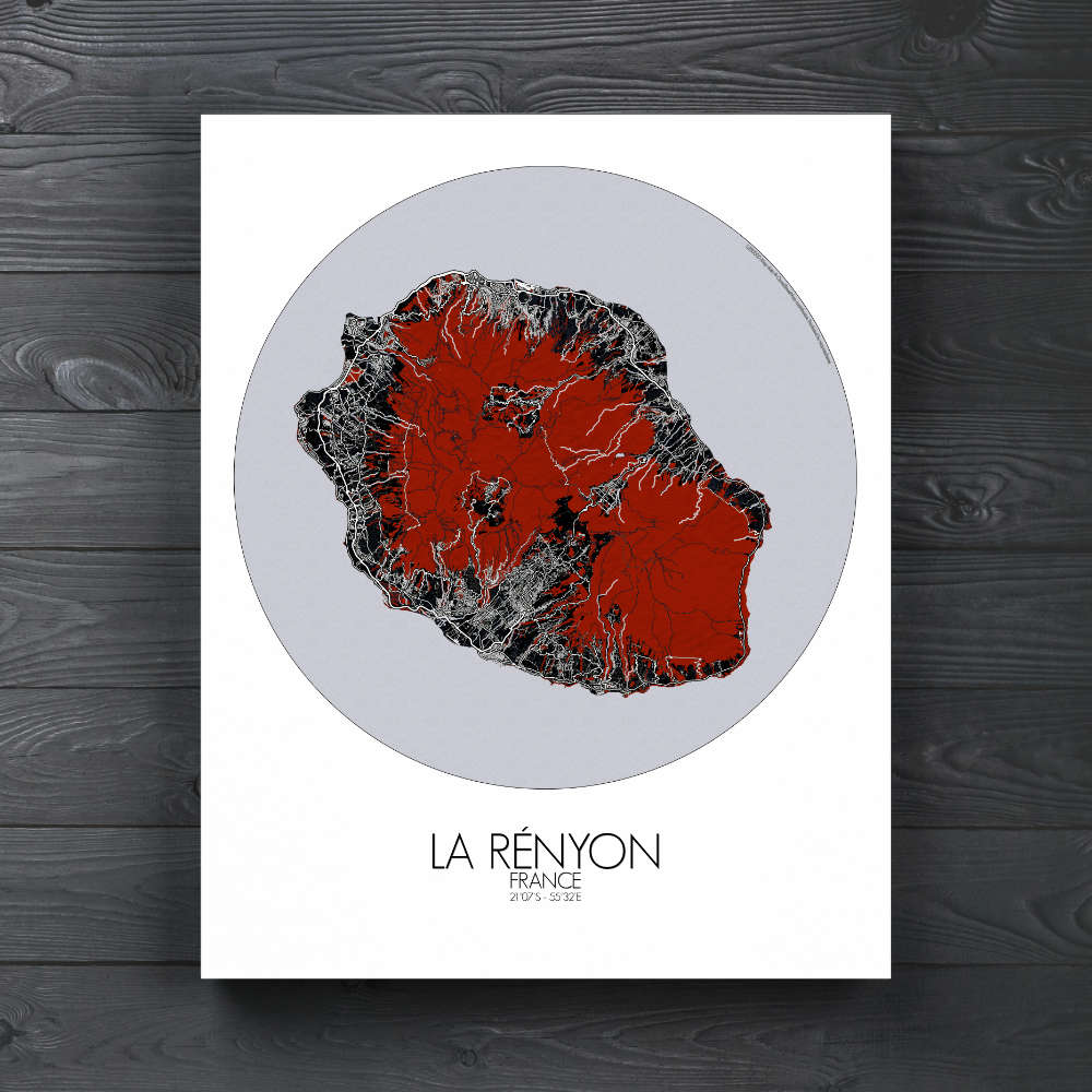 Mapospheres La Reunion Red dark round shape design canvas city map
