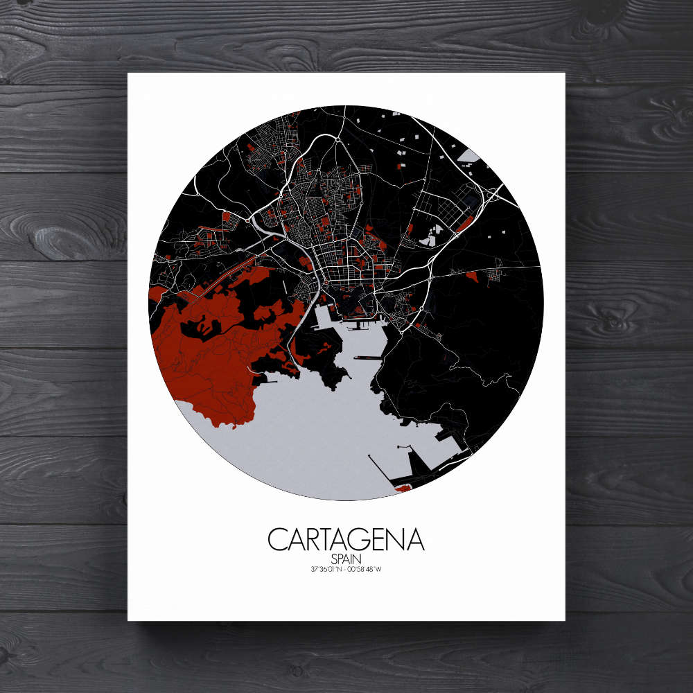 Mapospheres Cartagena Night round shape design canvas city map
