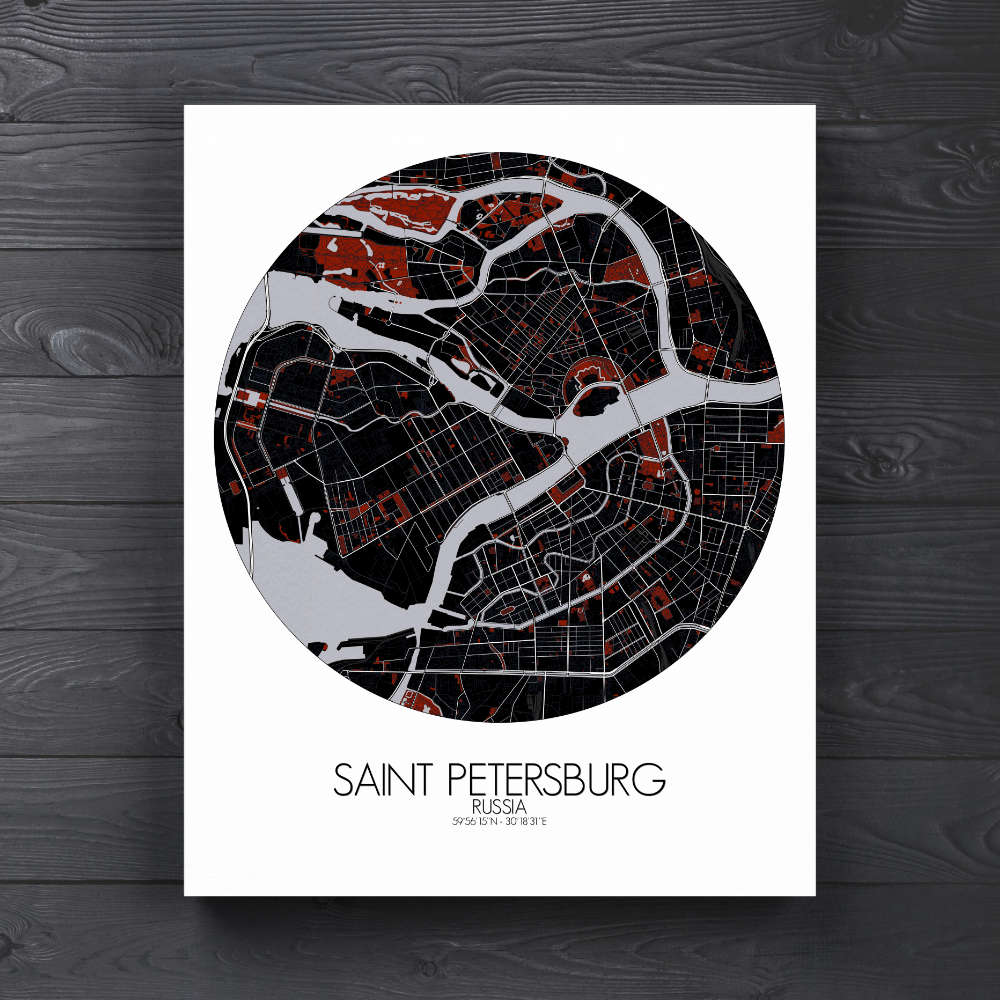 Mapospheres Saint Petersburg Red dark round shape design canvas city map