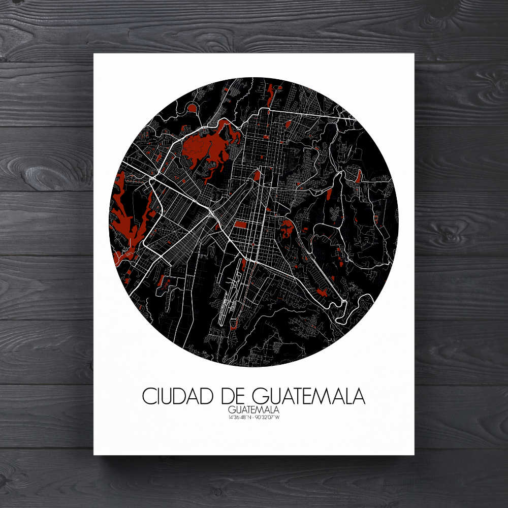 Mapospheres Guatemala Red dark round shape design canvas city map