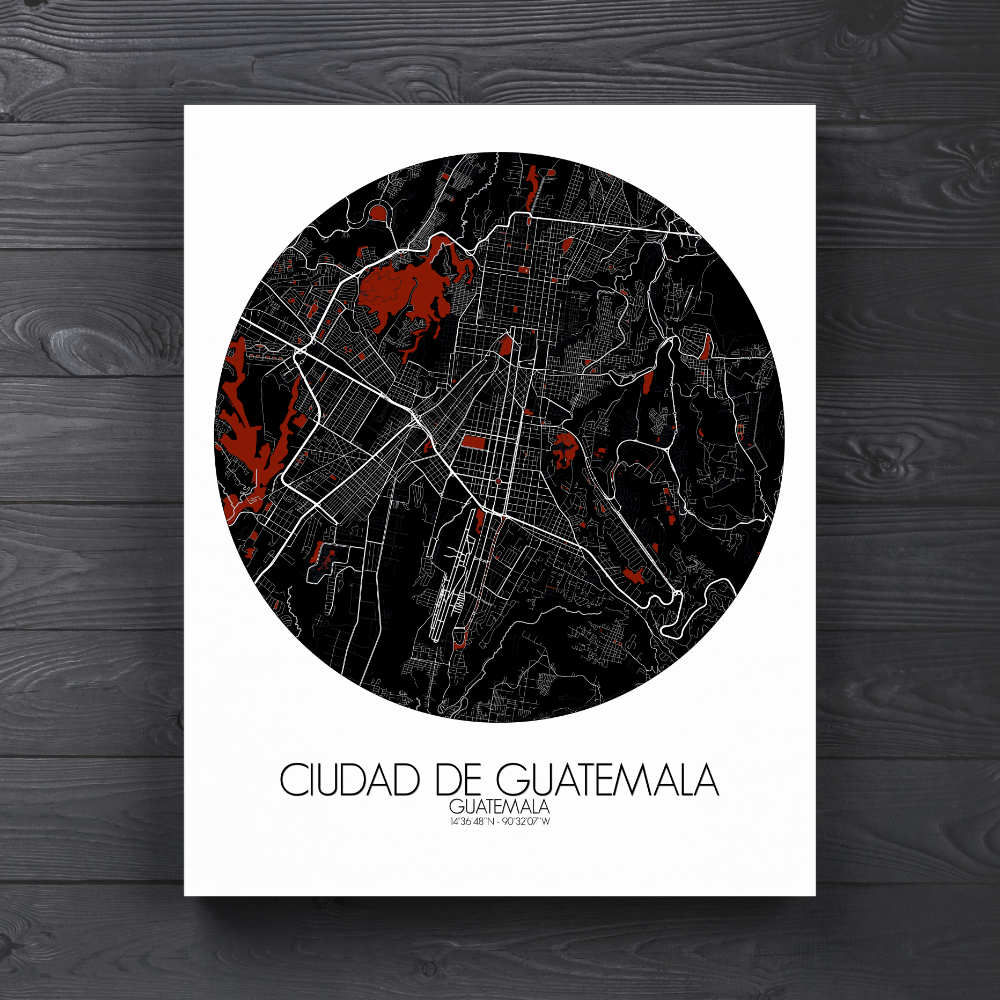 Mapospheres Guatemala Red dark round shape design canvas city map
