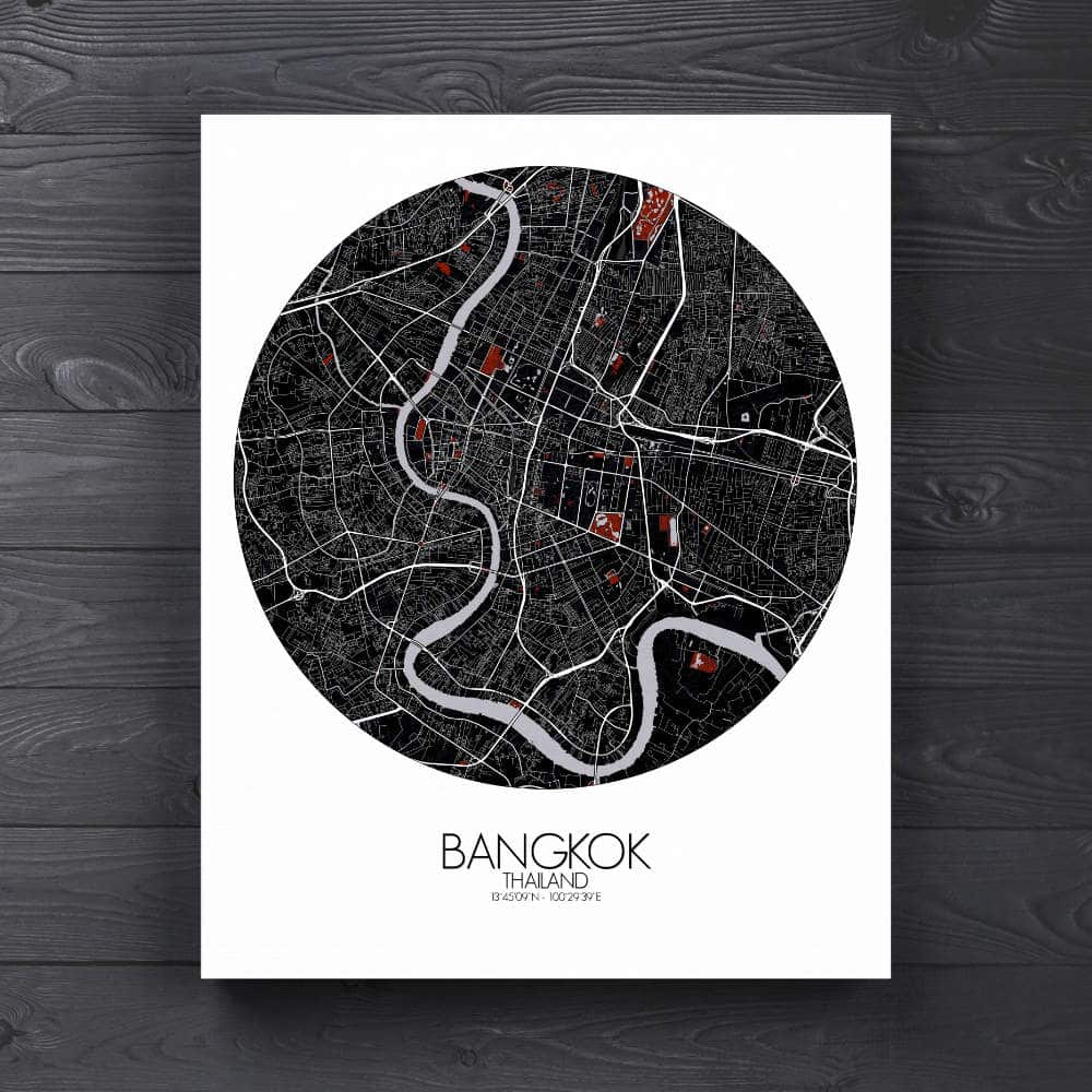 Mapospheres Bangkok Red dark round shape design canvas city map