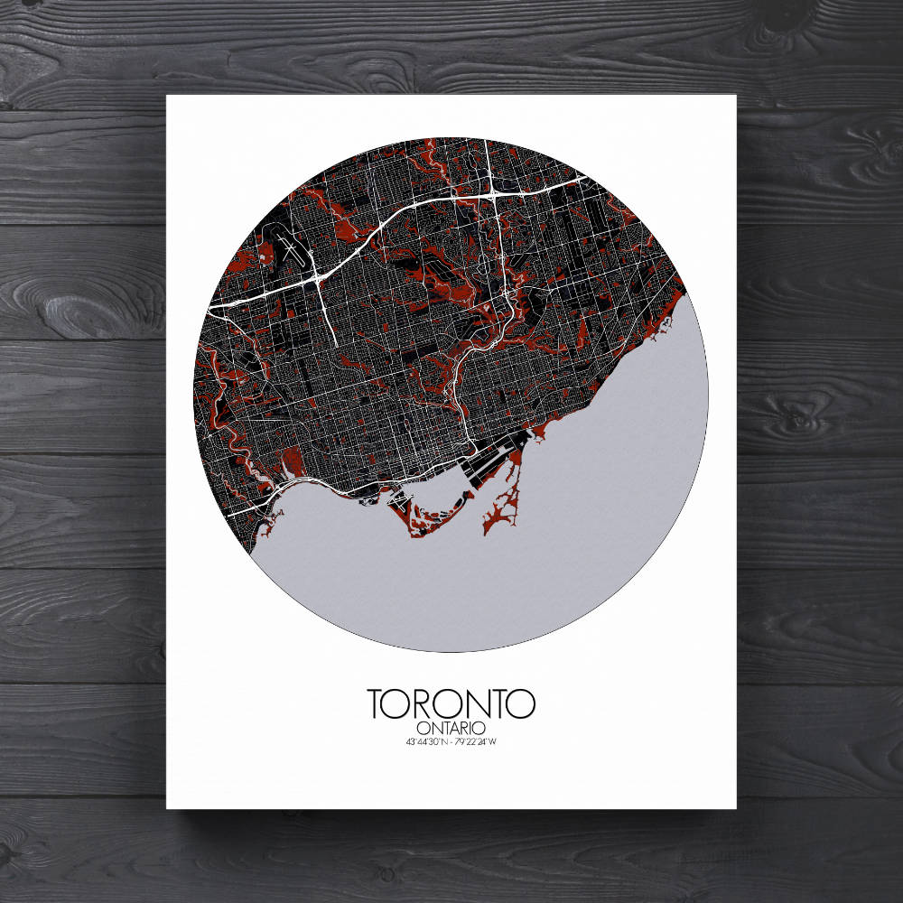 Mapospheres Toronto Red dark round shape design canvas city map