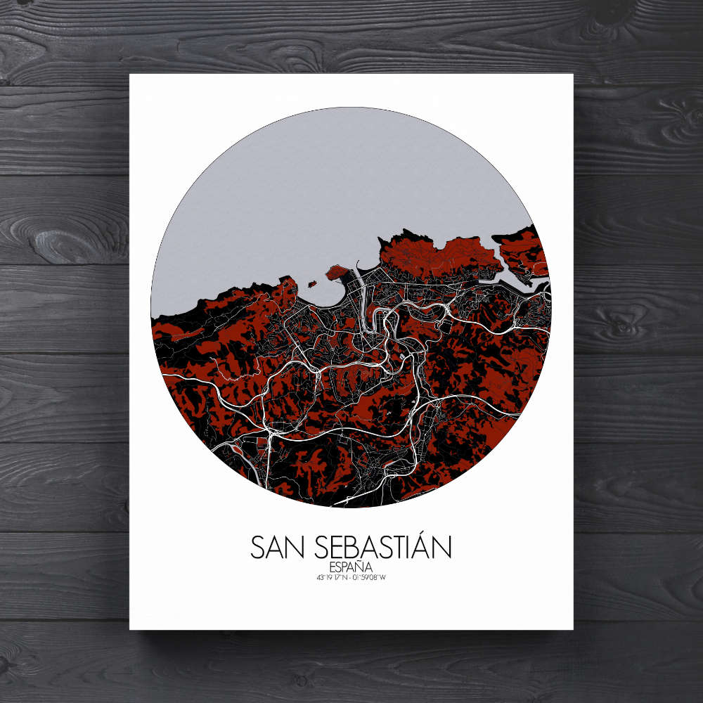 Mapospheres San Sebastian Night round shape design canvas city map