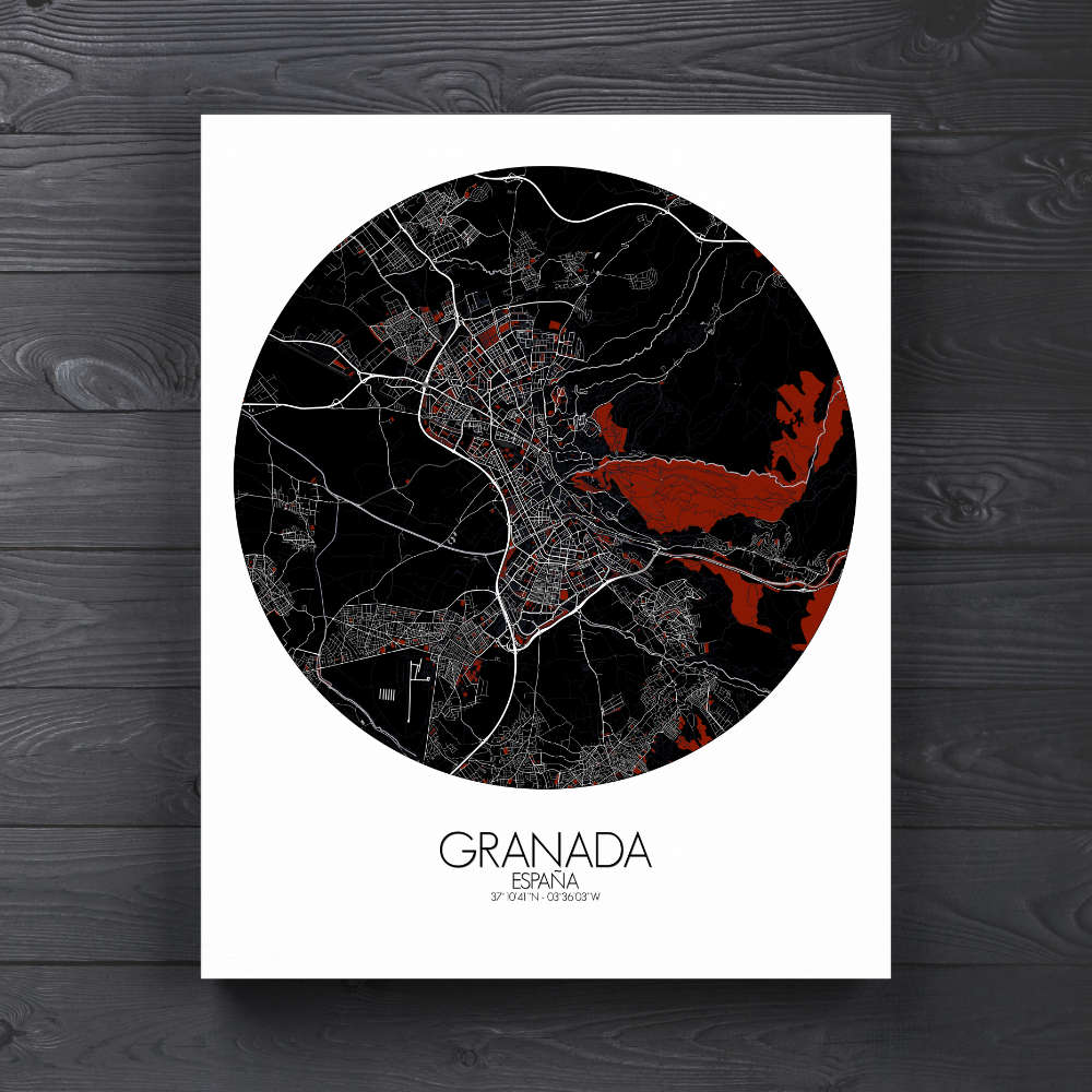 Mapospheres Granada Night round shape design canvas city map