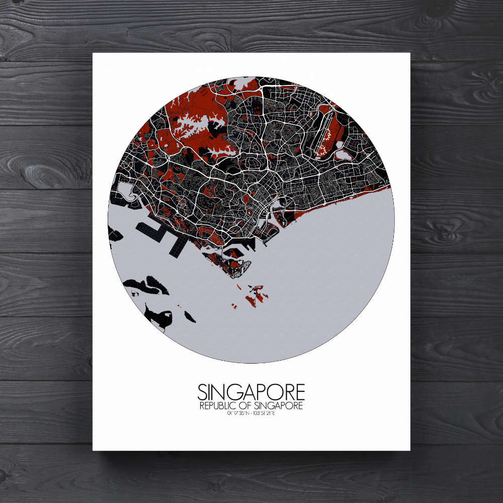 Mapospheres Siingapore Red dark round shape design canvas city map