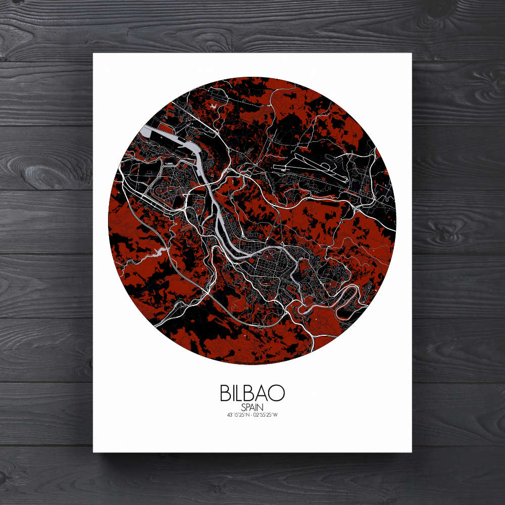 Mapospheres Bilbao Night round shape design canvas city map