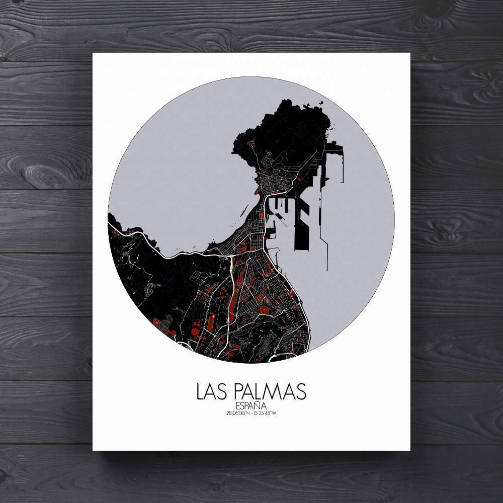 Mapospheres Las Palmas Red dark round shape design canvas city map