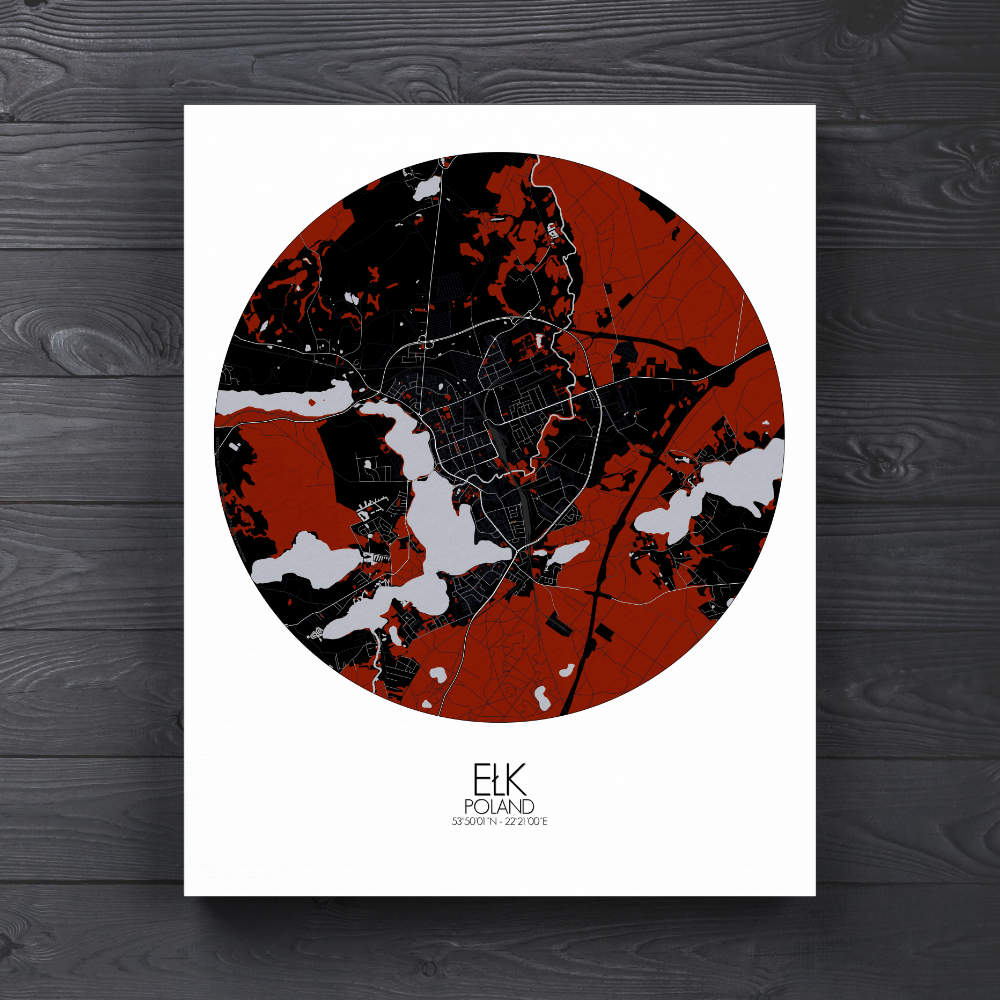 Mapospheres Elk Red dark round shape design canvas city map