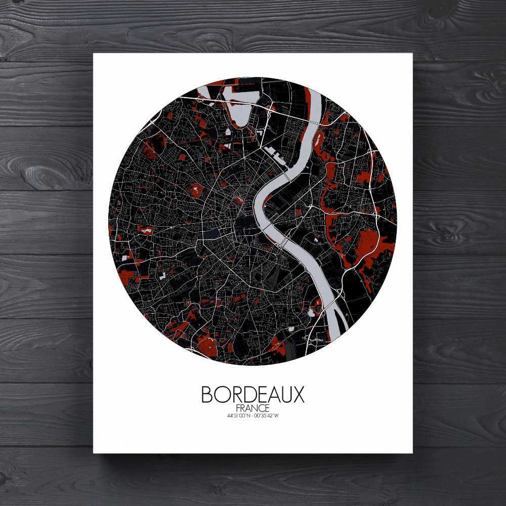 Mapospheres Bordeaux Night Design  round shape design canvas city map