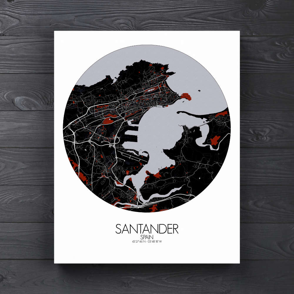 Mapospheres Santander Night round shape design canvas city map