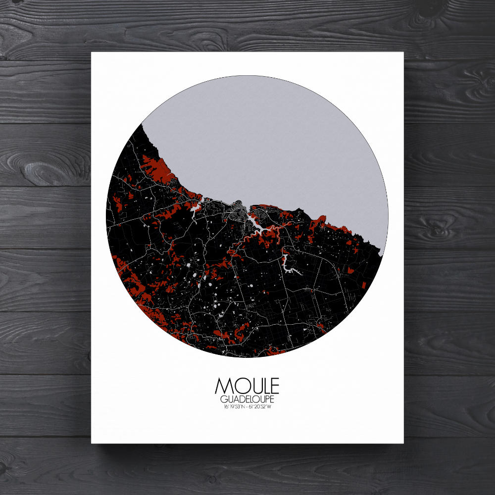 Mapospheres Moule Red dark round shape design canvas city map