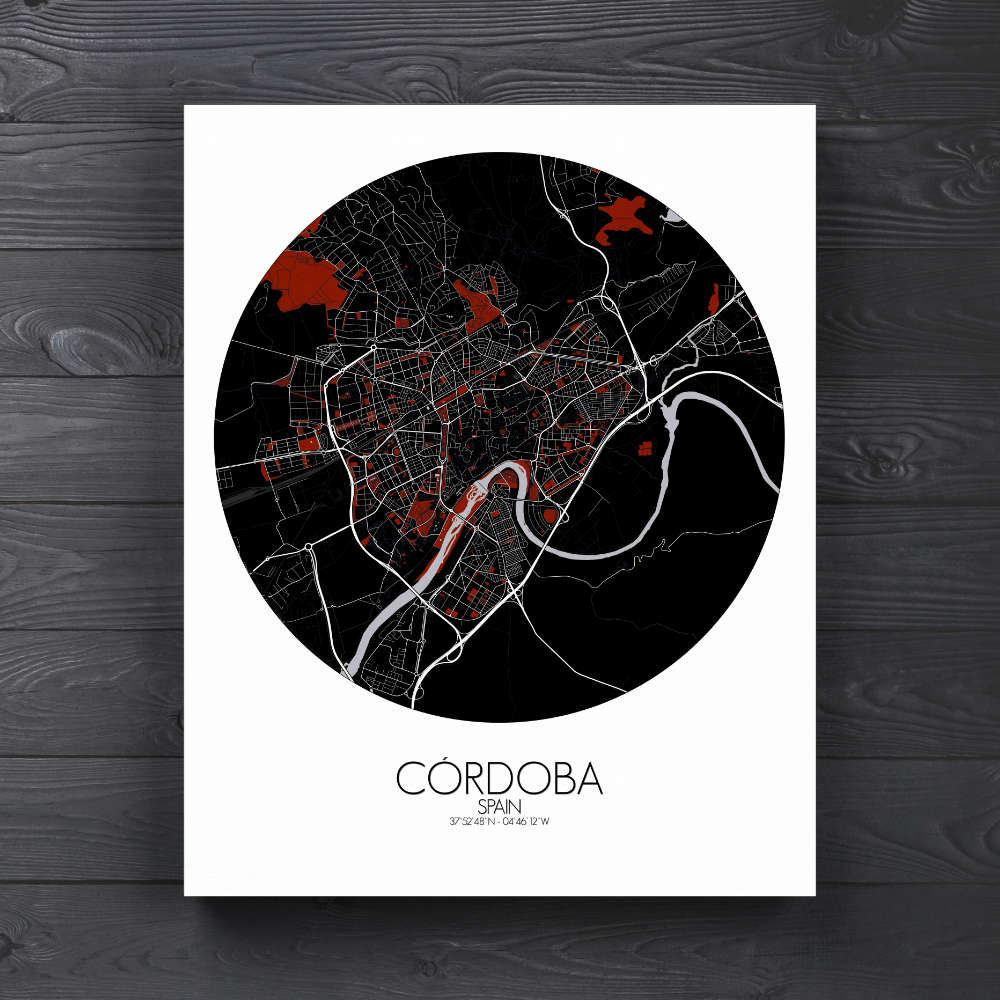 Mapospheres Cordoba Night round shape design canvas city map