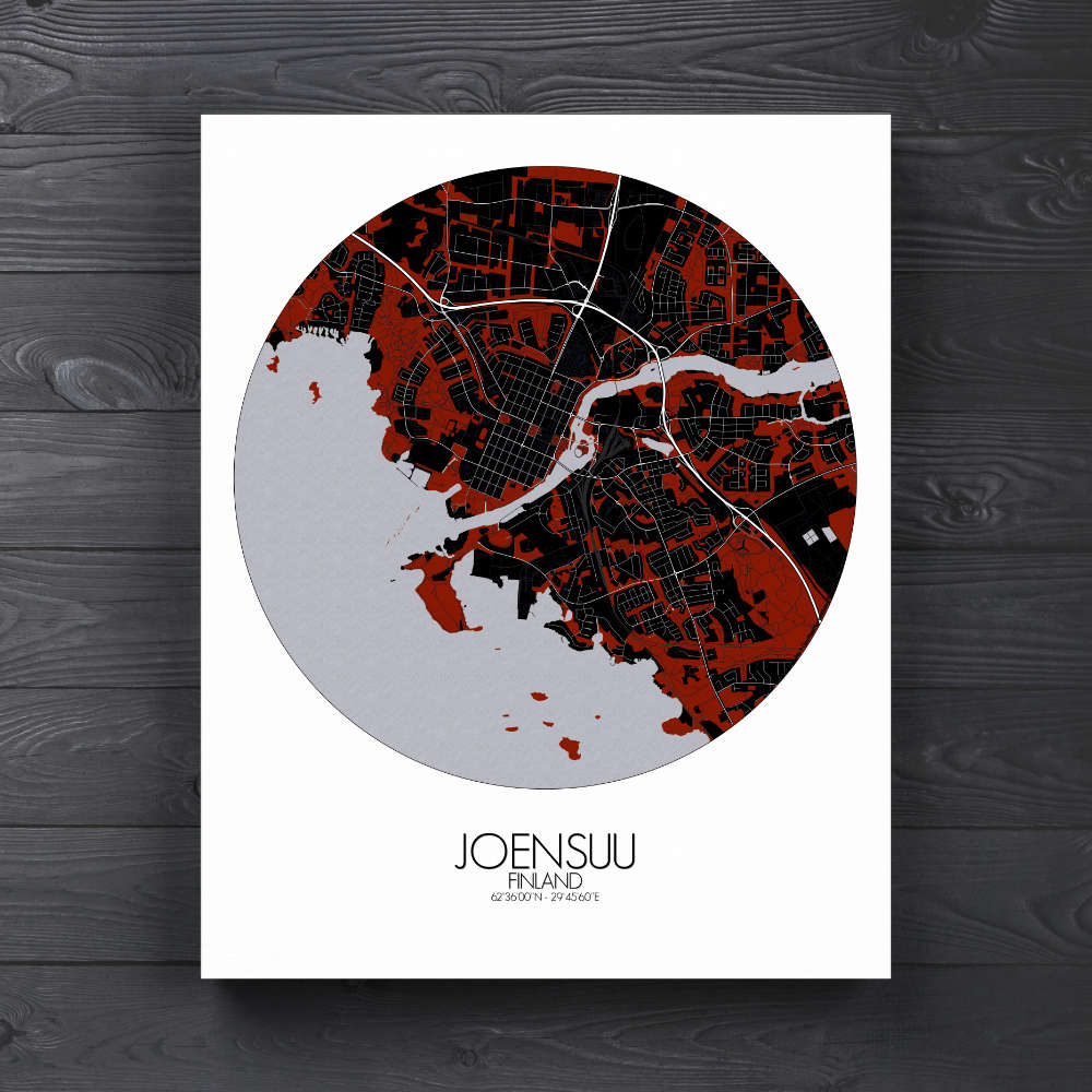 Mapospheres Joensuu Red dark round shape design canvas city map