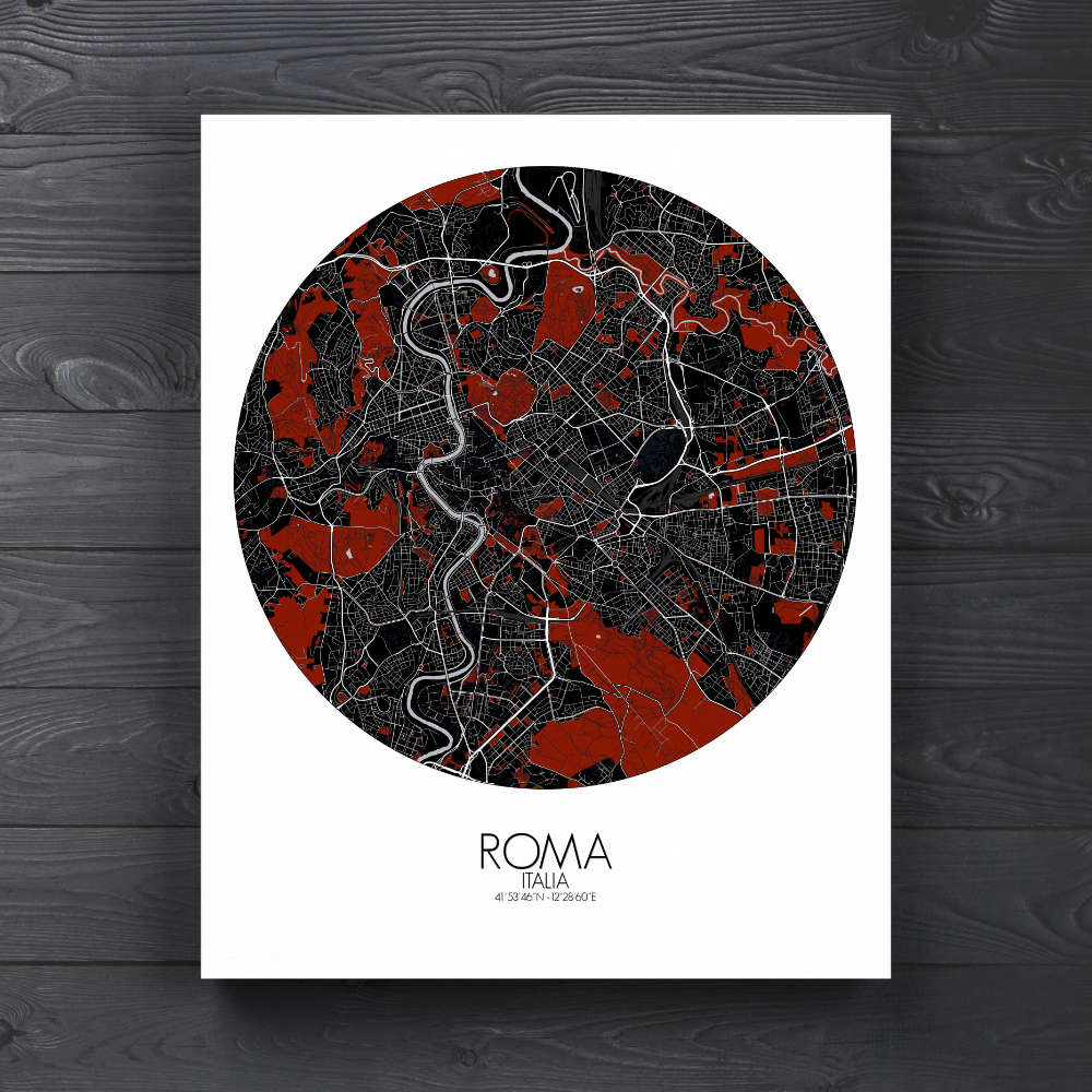 Mapospheres Rome Red dark round shape design canvas city map
